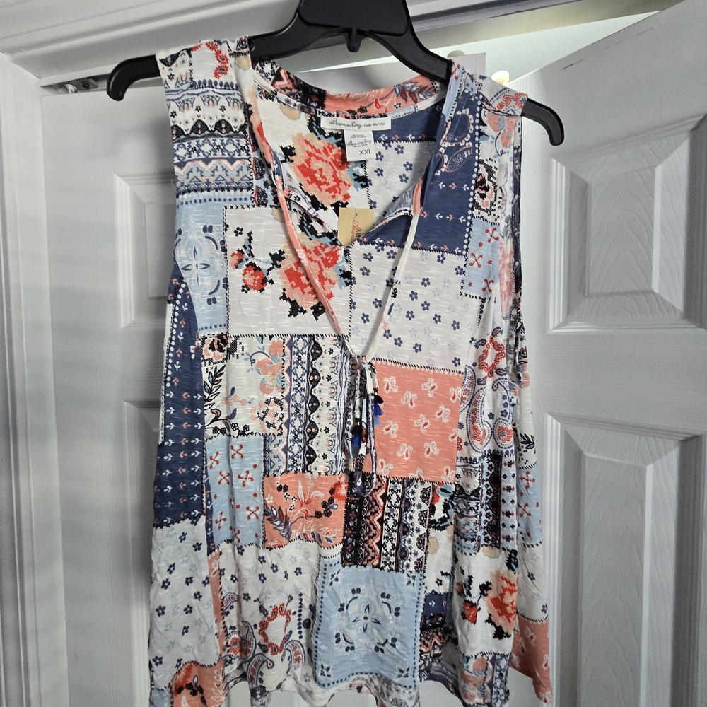 NWT American Rag Patchwork Sleeveless Blouse - Blue and Coral
